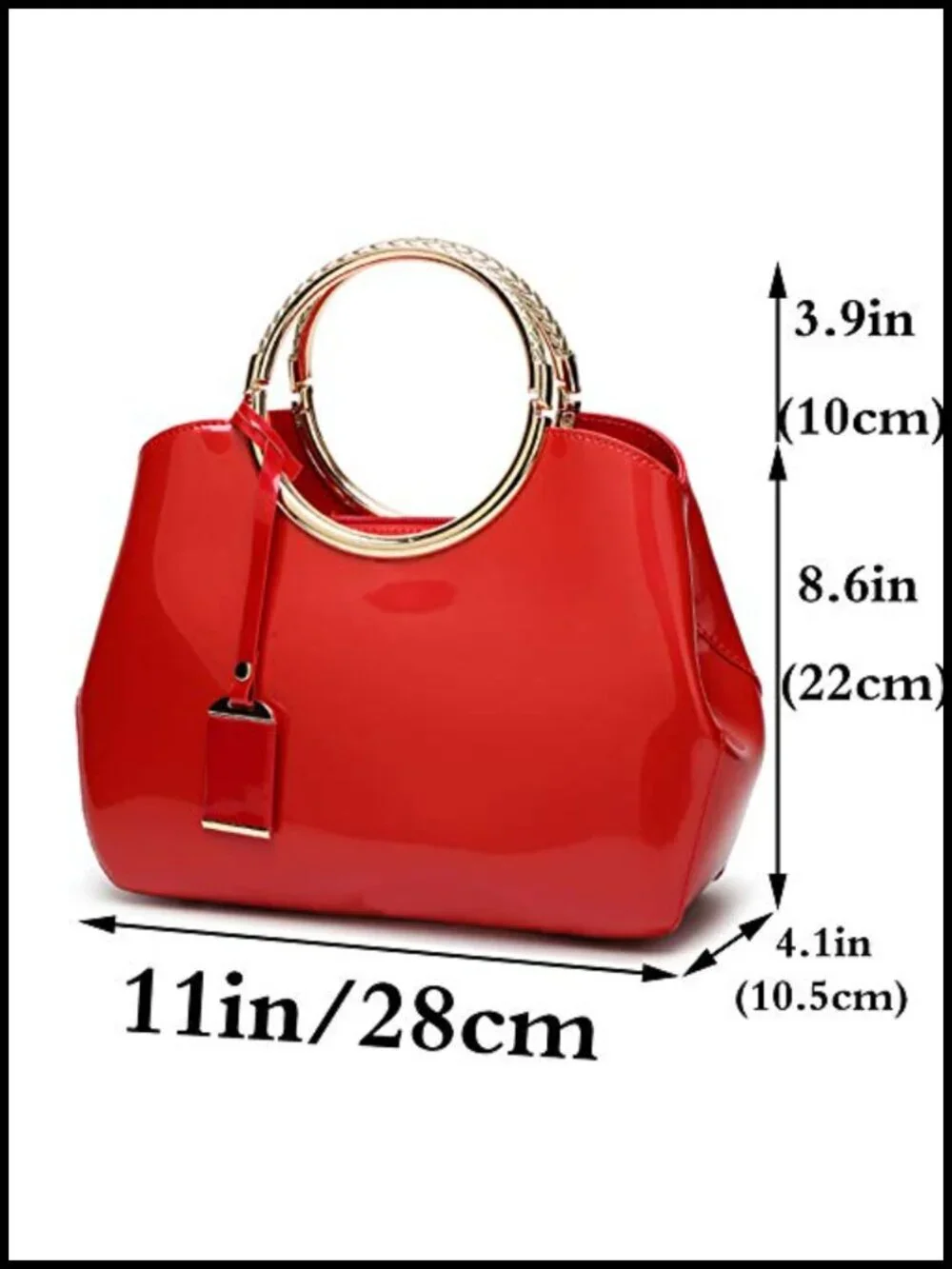 Patent Leather Top Handle Satchel Tote with Pendant for Women
